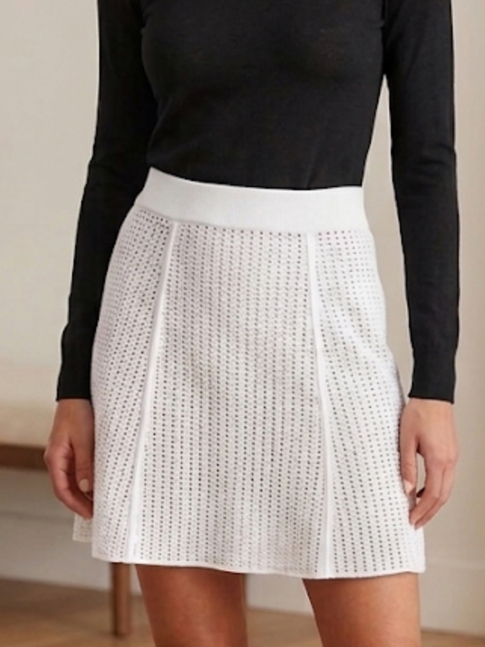 DKNYC White With Black Eyelet Stretchy A-line Skirt